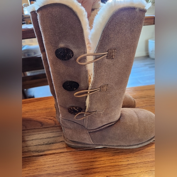 Bearpaw Lauren Tall Winter Boots Tan Suede Shearling Lining Womens 9 Snow Boots - Picture 2 of 4